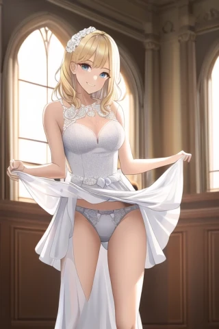 मध्यम बाल, हँसना, स्कर्ट ऊपर उठाना, स्कर्ट, महाकाव्य, शादी का कपड़ा, पोशाक, अंडरवियर